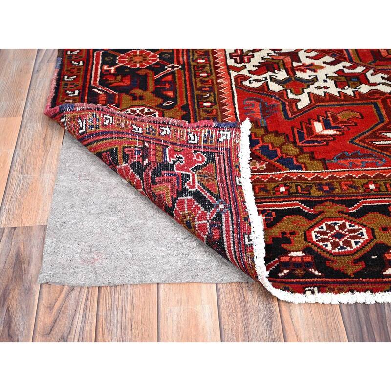 Shahbanu Rugs Scarlet Red Natural Wool Vintage Persian Heriz Large